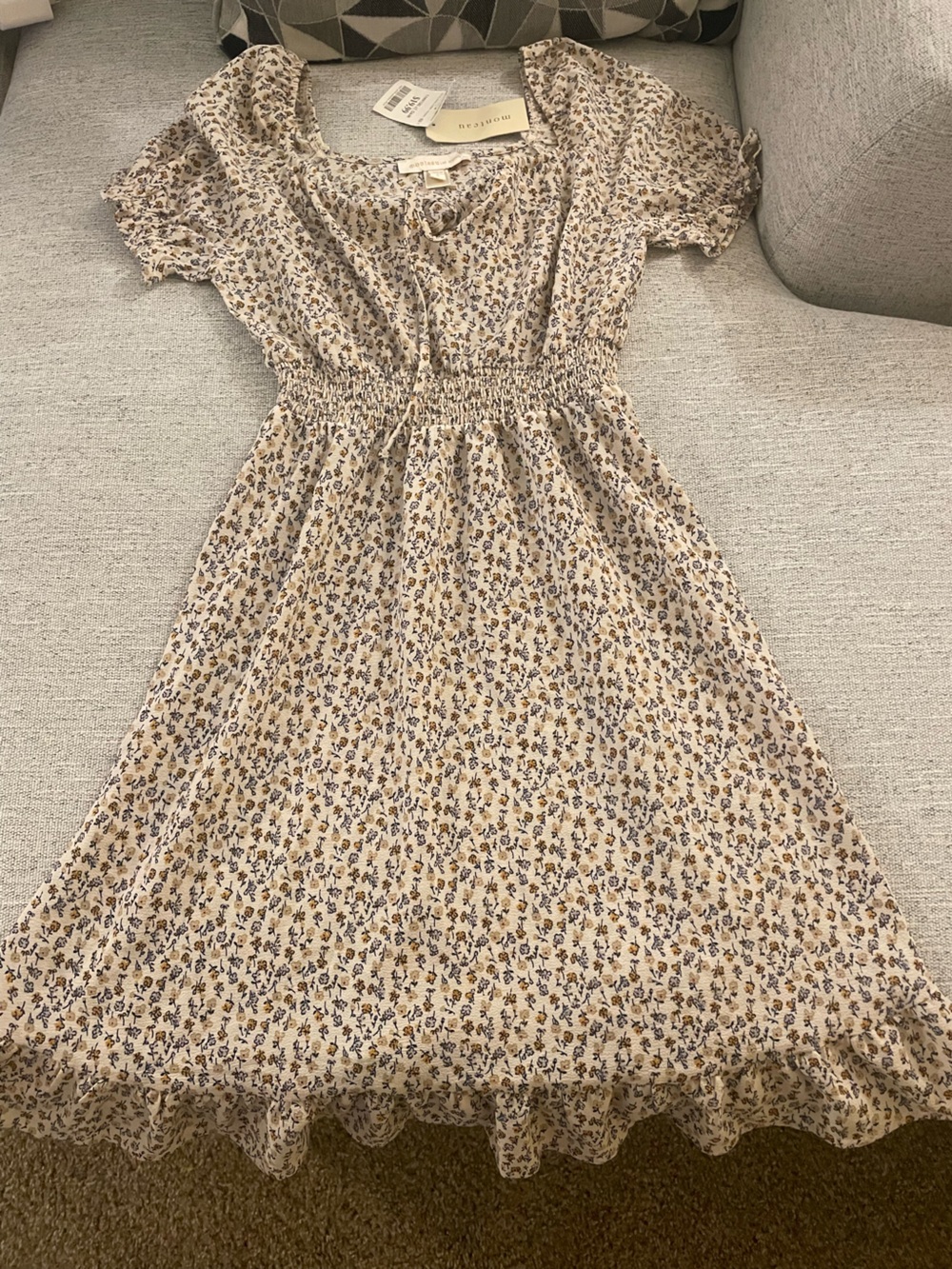 Floral Smocked Midi Dress in Cream by Unknown Brand